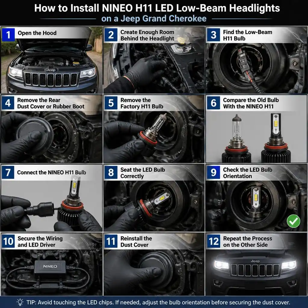 How to Install NINEO H11 LED Low-Beam Headlights on a Jeep Grand Cherokee