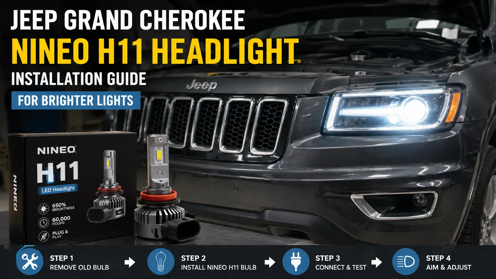 Jeep Grand Cherokee NINEO H11 Headlight Installation Guide