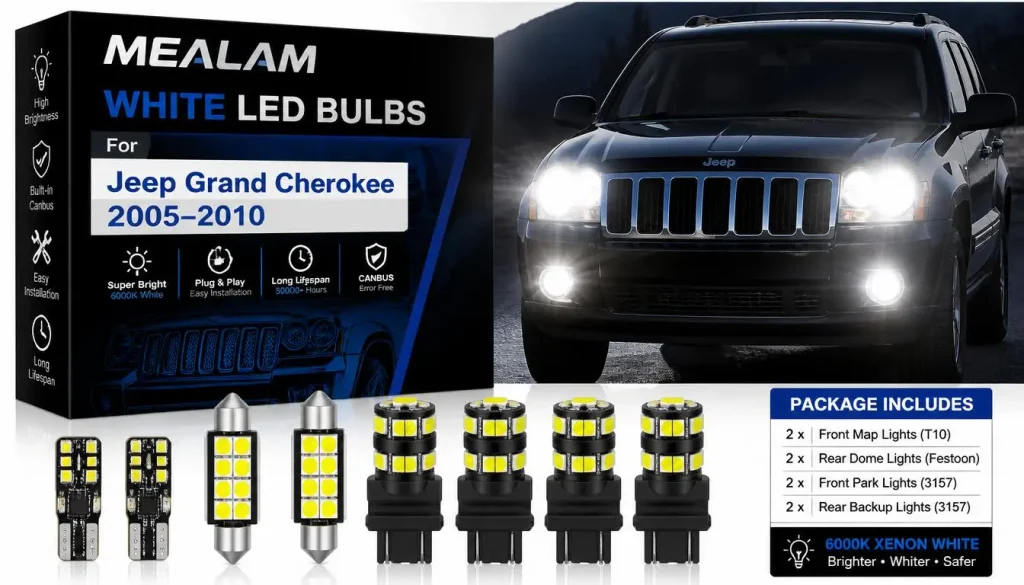 MEALAM White LED Bulbs Package for Jeep Grand Cherokee 2005–2010