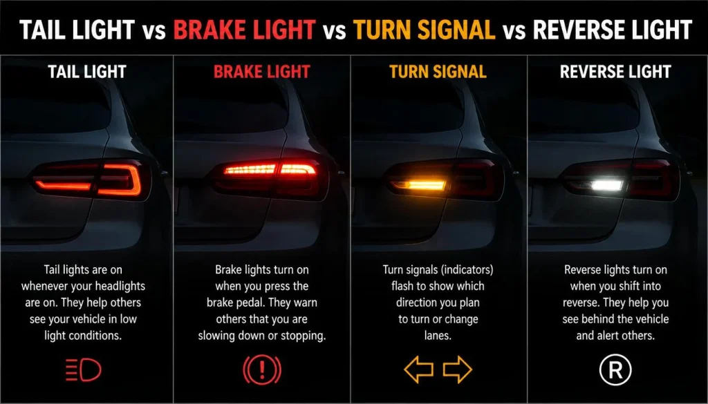 Tail Light vs Brake Light vs Turn Signal vs Reverse Light