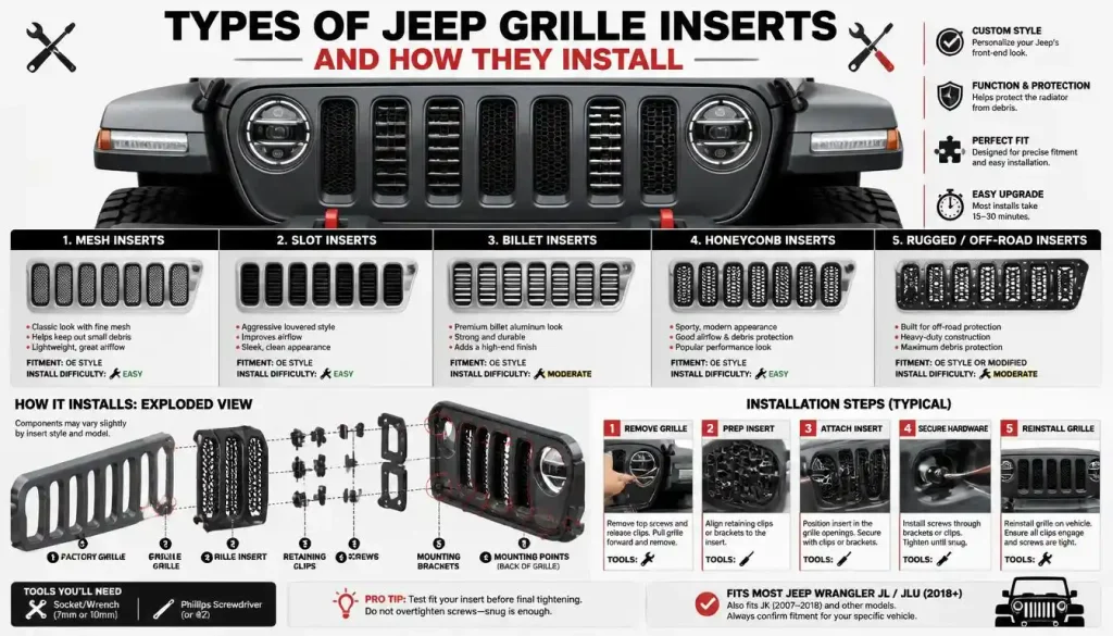 Types of Jeep Grille Inserts and How They Install
